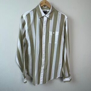 Todd Snyder Striped Button Down Shirt Mens Large Olive Green White Long Sleeve